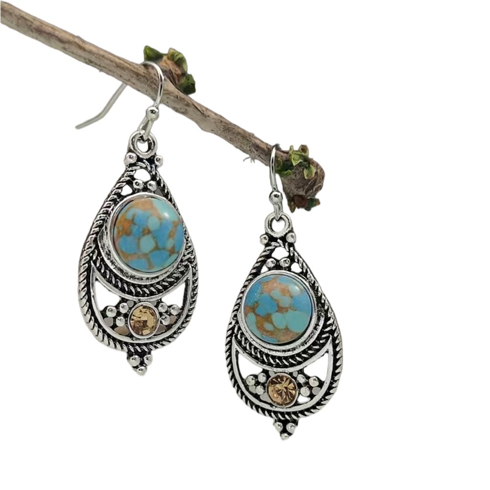 Boho Turquoise and Gemstone Silver Teardrop Earrings